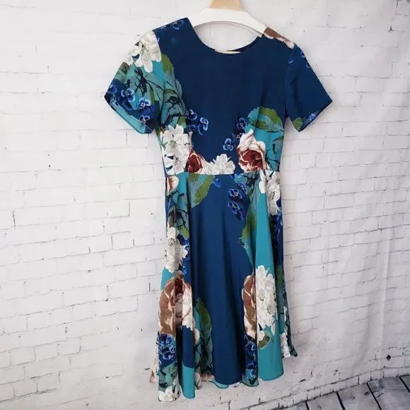 Corey Lynn Calter Anthropologie Dress Size 0 Blue Floral Wedding Guest Easter - Picture 3 of 10